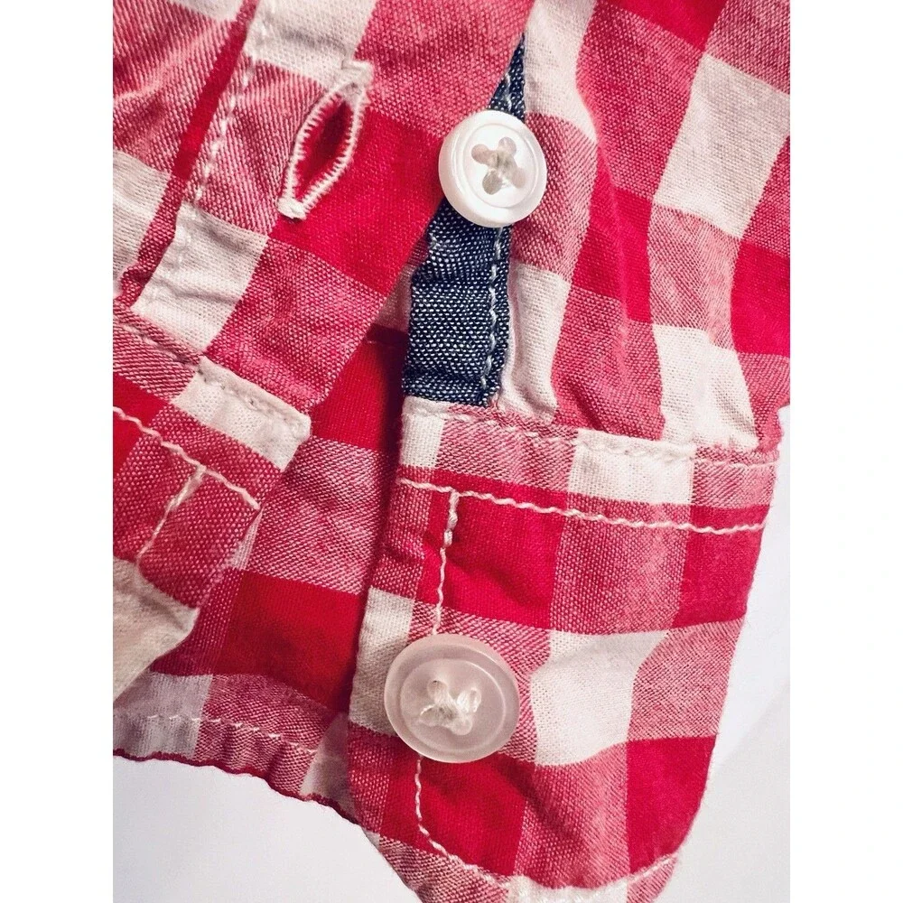 Gap Toddler Boys 4T Red White Gingham Button Down Shirt Roll Tab Sleeves Cotton